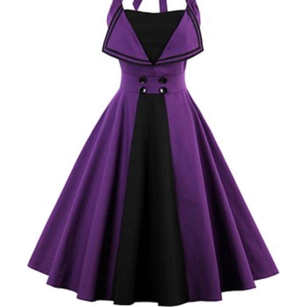 NWT Sucrefas Purple & Black Retro Halter Dress